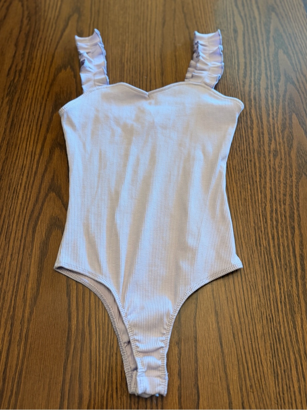 Francesca's Collections Lavender Ribbed One-Piece with Ruffle Straps